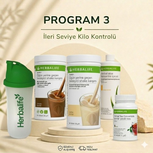 herbalife kilo kontrol programı 3, formül 1 shake, bitkisel çay, herbal aloe içecek, shaker